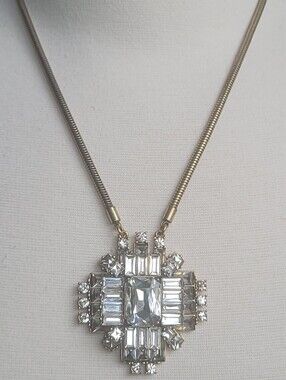 Vintage J Crew Art Deco Crystal Maximalist Y2K Snake Chain Statement Necklace